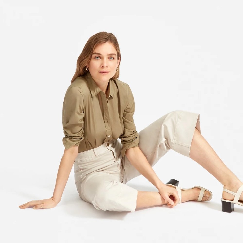 Everlane Relaxed Air Shirt sz 14 Covert Green